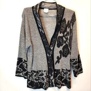 Vintage Cardigan Sweater Black Gray Button Sweater Oversized Size S